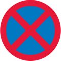 No Stopping - blue circlie with red outline and diagonal cross