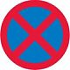 No Stopping - blue circlie with red outline and diagonal cross